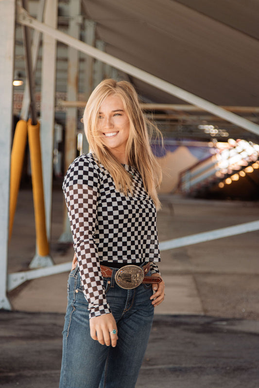 ROWDY CHECKERED x sheer top